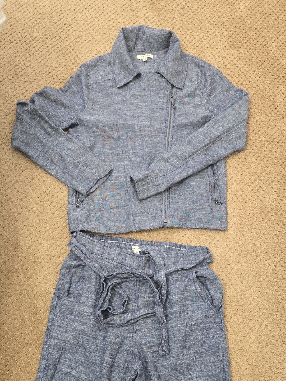Max Studio Heather Blue Pant And Jacket Set S, Xs